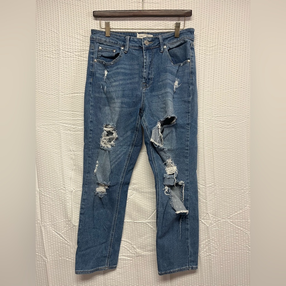 Almost Famous Blue Distressed Straight Leg Jeans